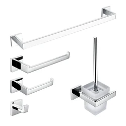 High Quality Stainless Steel Bathroom Accessories Hardware Roll Paper Holder Towel Rack Toilet Brush Holder Towel Shelf