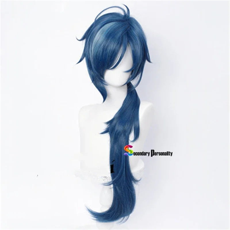 Pelucas de Anime Genshin Impact Kaeya para hombres, disfraz de Cosplay, Peluca de pelo sintético resistente al calor, tinta azul, 80cm de largo