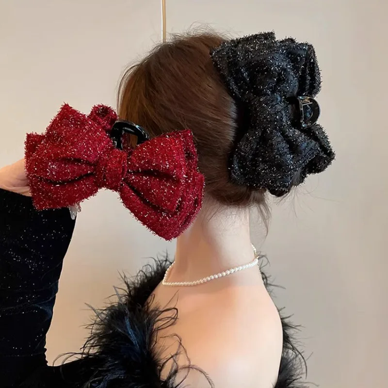 Eleganckie, jednolite, duża kokarda spinki do włosów damskie klamra z kucykiem, błyszczące spinki do włosów dziewczęce nakrycia głowy akcesoria do włosów prezenty