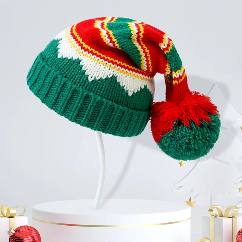 Christmas Baby Hat Big Pompom Knit Beanie for Boys Girls Green Red Winter Warm Infant Bonnet Kids Xmas Gift Babies Accessories