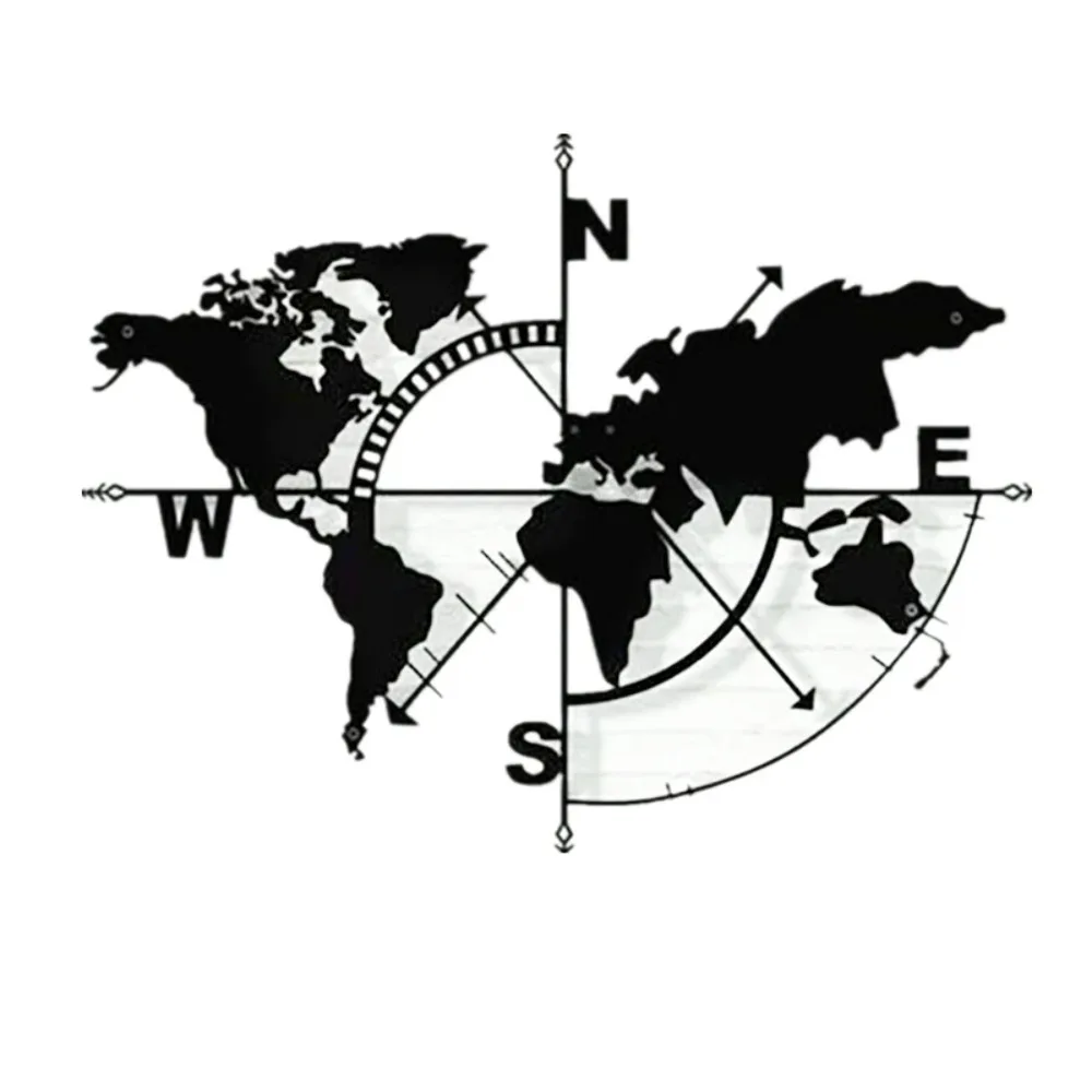 HELLOYOUNG Metal World Map Compass,metal Wall Decor, Metal Sign,world Map Wall Art for Home
