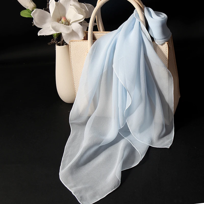 純粋なシルクスカーフ女性の夏の日焼け止めネックケア-00-桑シルクダブルガーゼ無地スクエアスカーフファッションアクセサリー