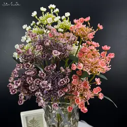 SunMade Delicate 3 Heads Starry Lace Flower Branch Artificial Flowers Wedding Table Decoration Fall Decor White Purple Flores