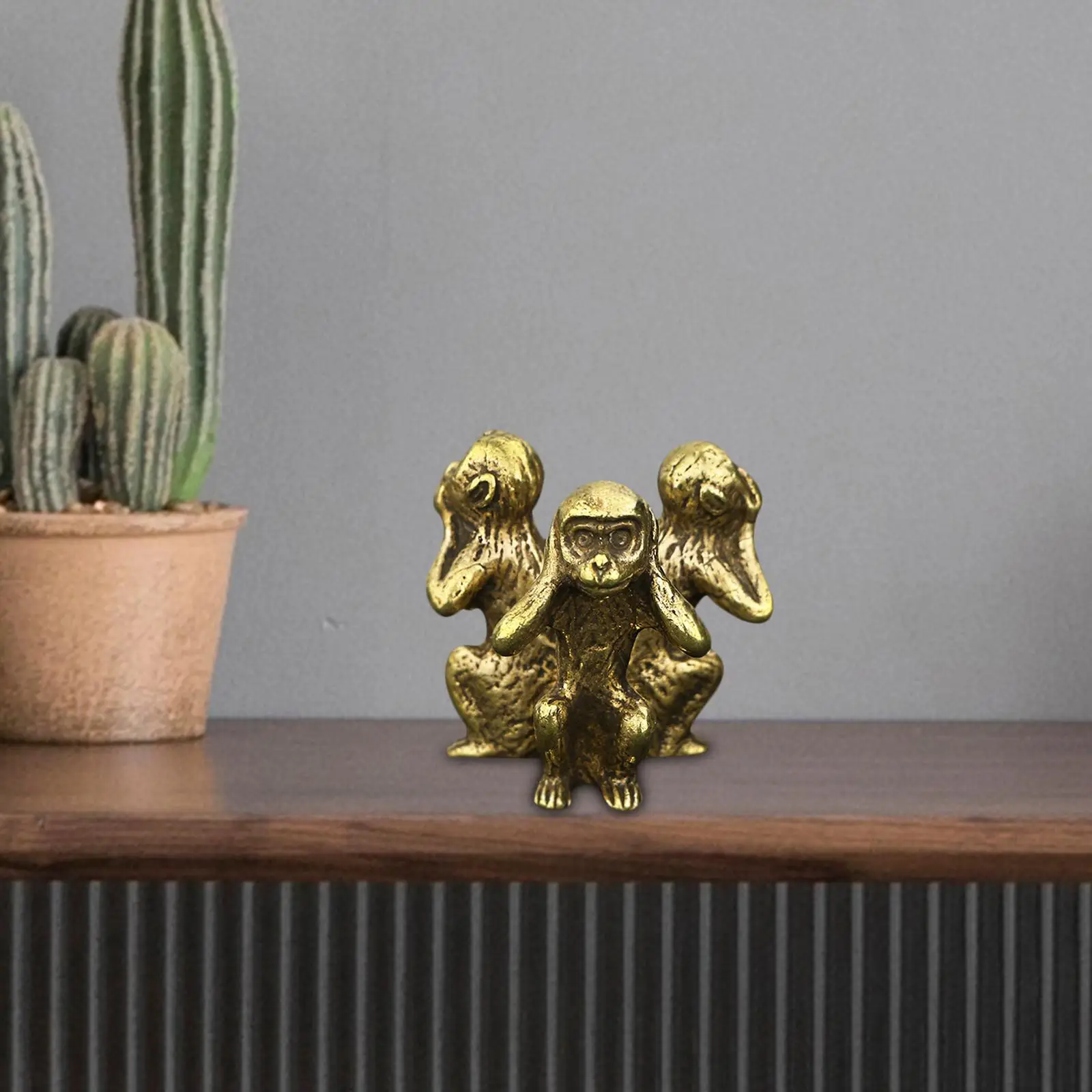 Monkeys Figurine Animal Statues Golden See No Speak No Hear No Evil Ornament for Indoor Tabletop Home Decoration Gift