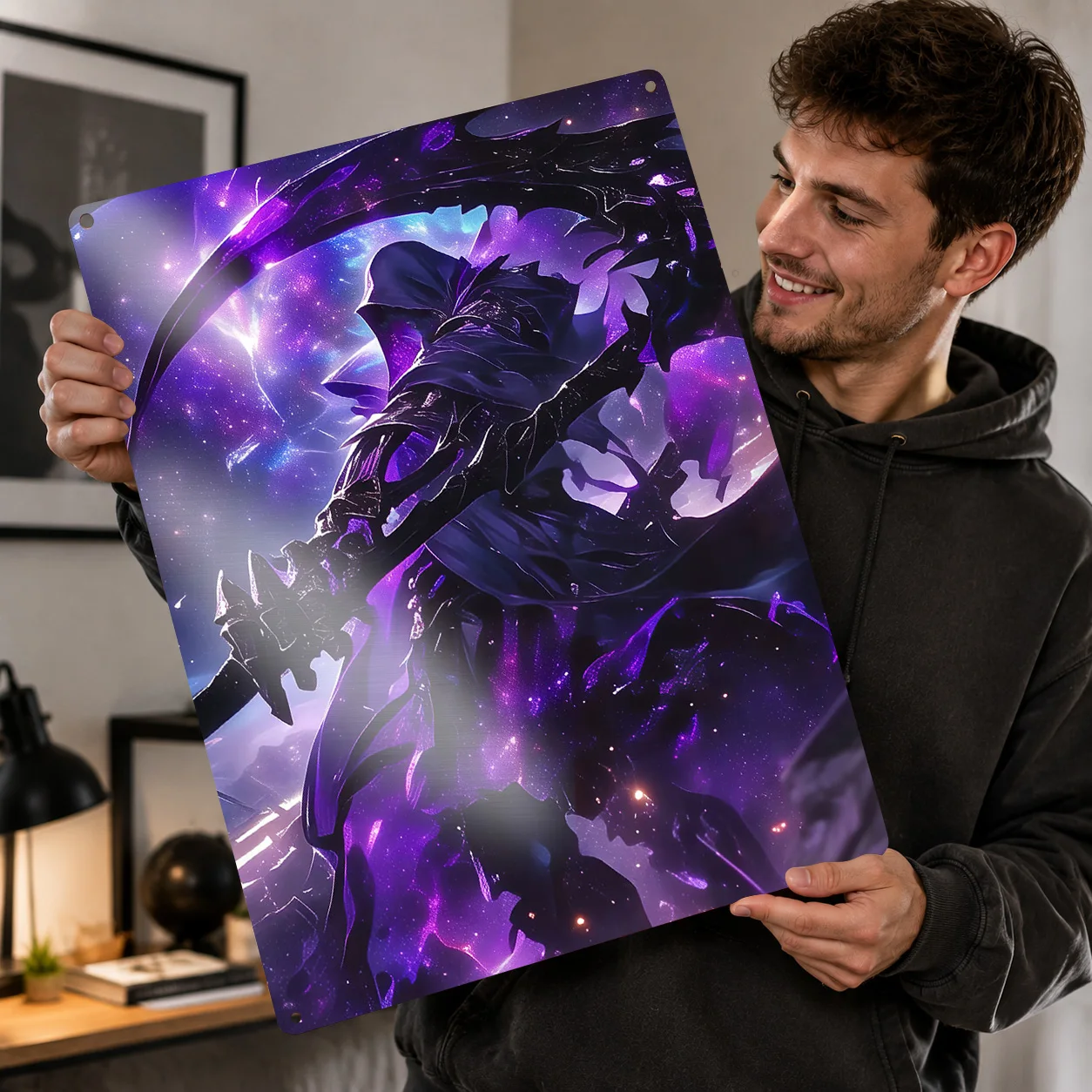 Dark Grim Reaper Personalized 3D Textured Metal Poster Wall Art Tinplate Sign for Interior Decoration Living Room Ornaments Home