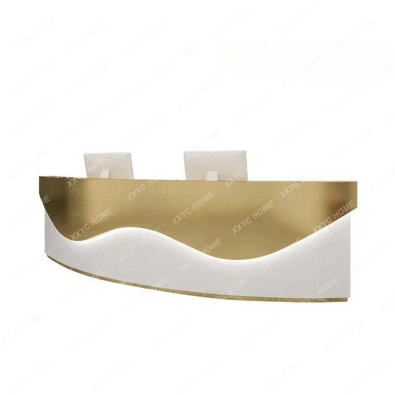 XX Beauty Salon Checkout Page Curved Front Desk Company Reception Desk Simple Modern Clothing Store Stainless Steel