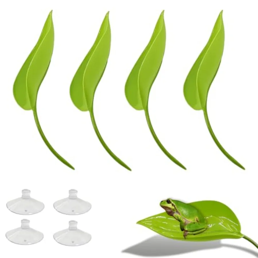 مجموعة منصة الفرح السلحفاة 4 قطعة ملحقات خزان الزواحف على شكل ورقة شجر مع أكواب شفط شجرة التنين الملتحية ديكور الضفدع أبو بريص تور #1