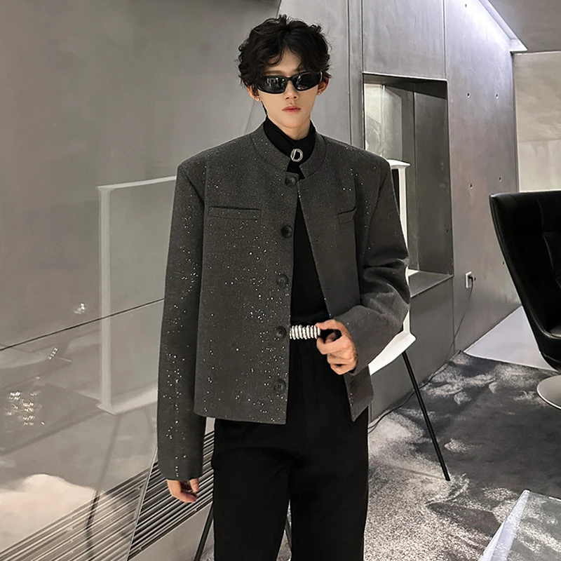 

New Chinese Sle ort Tailored Jaet Men's Faion Autumn Winter Sparkling Stand Collar Coat Casual Korean Thiened Long ...