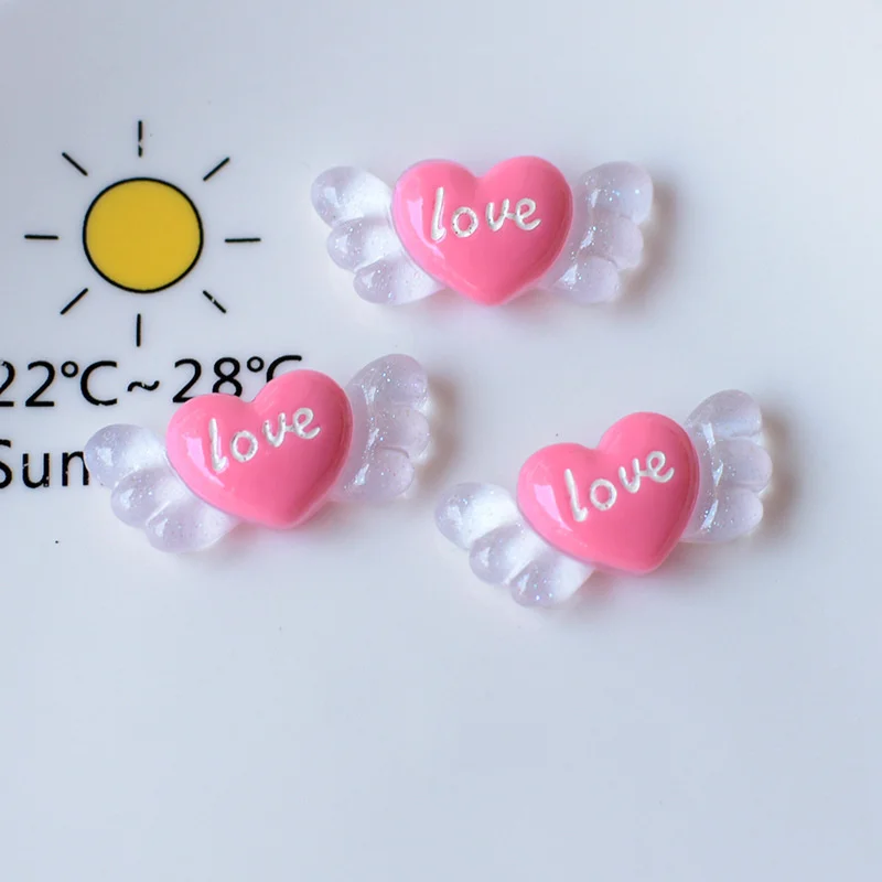 10Pcs Cartoon Transparent Love Heart Strawberry Flatback Resin Cabochon Scrapbooking Accessories DIY Hairpin Jewelry Decor Patch