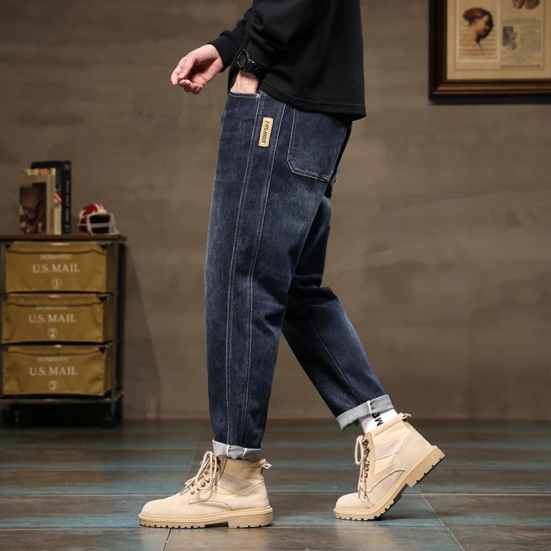 Men Blue Loose Tapered Trouser High Quality Wide Leg Harem Jeans Male Clothes Streetwear Leisure Baggy High Street Denim Pants