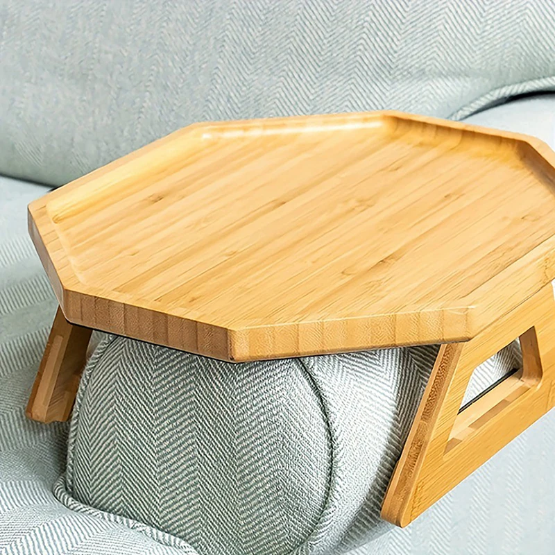 1Pc Bamboo Sofa Tray Table Sofa Armrest Clip-On Tray Sofa Tray Practical TV Snack Tray For Remote Control Coffee Snacks