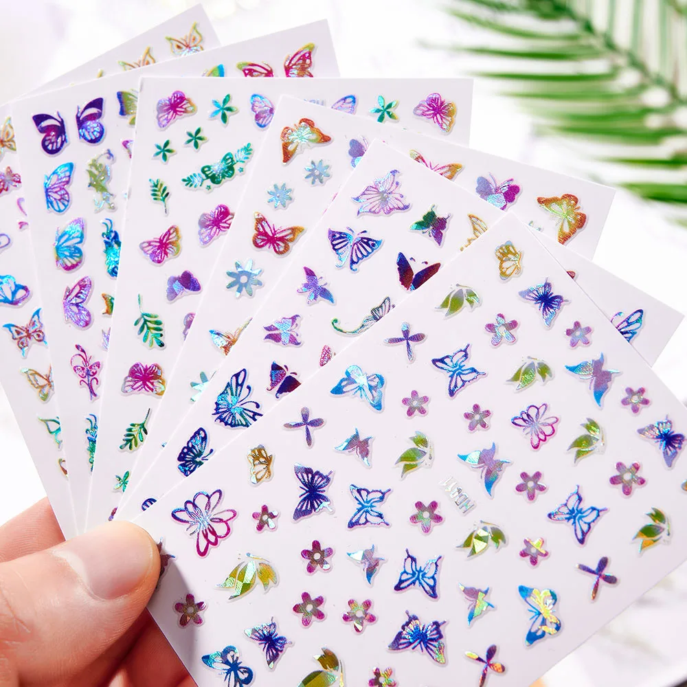 

16 шт., голографические 3D-Наклейки для ногтей в виде бабочек
