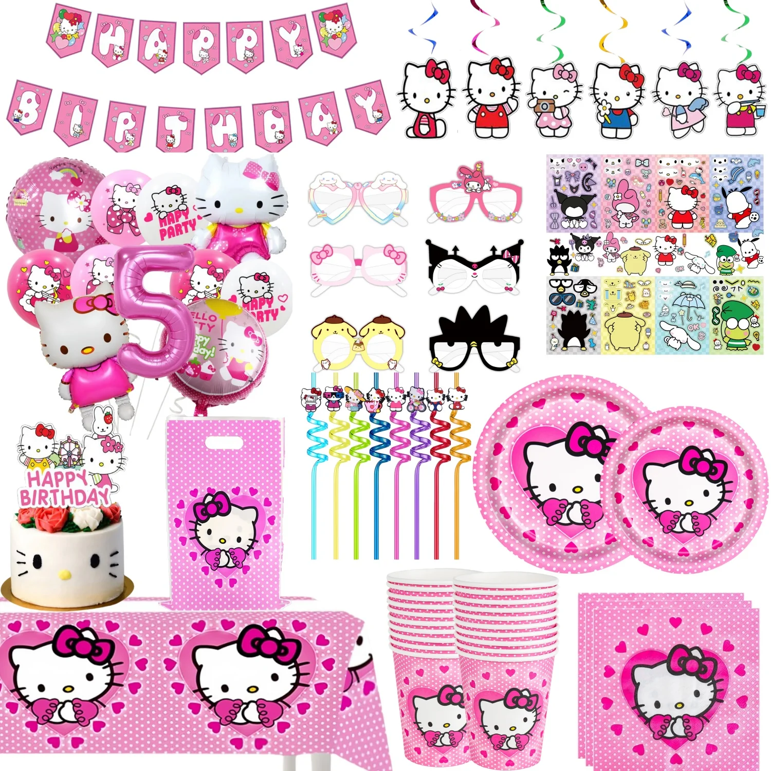 Hello Kitty – décoration d'anniversaire, vaisselle jetable, nappe, tasse, assiette, serviettes, sacs, réception-cadeau pour bébé, cadeaux de fête pour filles