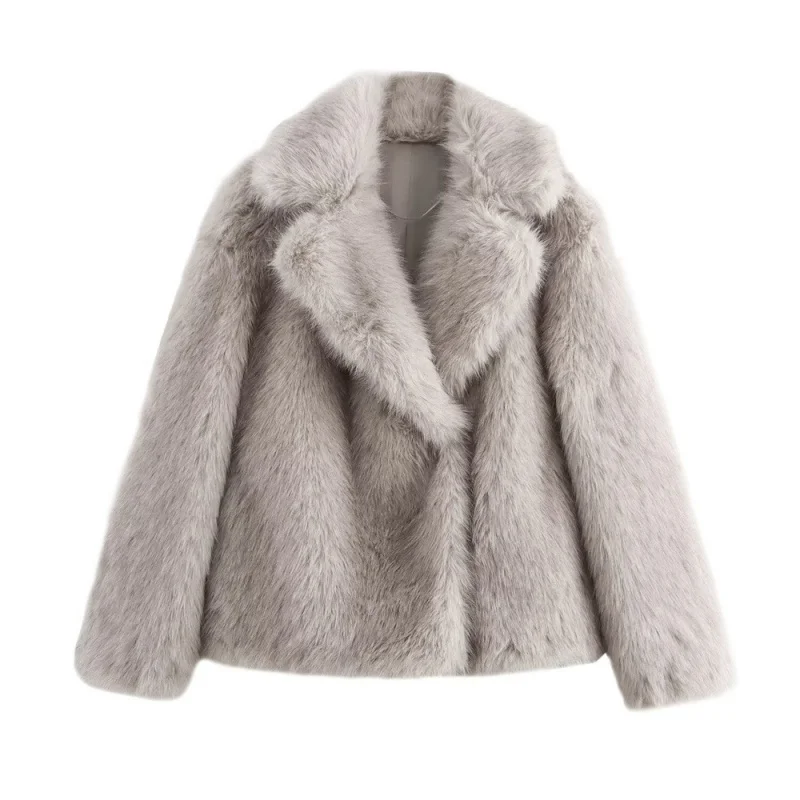 Women's Winter Elegant Luxury Faux Mink Fur Coat Lapel Collar Windproof Warm Jacket for Windy Days Streetwear Shopping Outfit