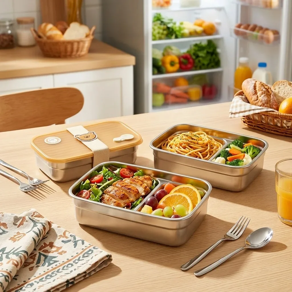 1/2 Grids 304 Stainless Steel Bento Box Leakproof Lunch Box Meal Prep Food Storage Containers Snack Box for Kids Adults Work