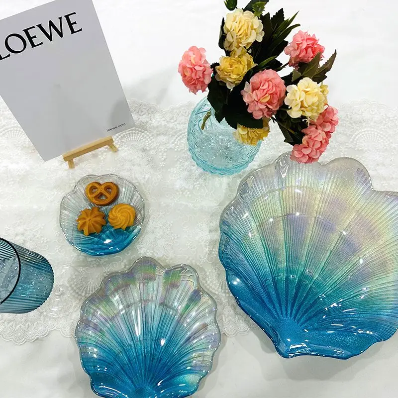 Creative Colorful Plate Glass Shell Plate Storage Gateway Bedroom Ocean Fruit Home Snack Decoration Storage Plate Tray Decorativ