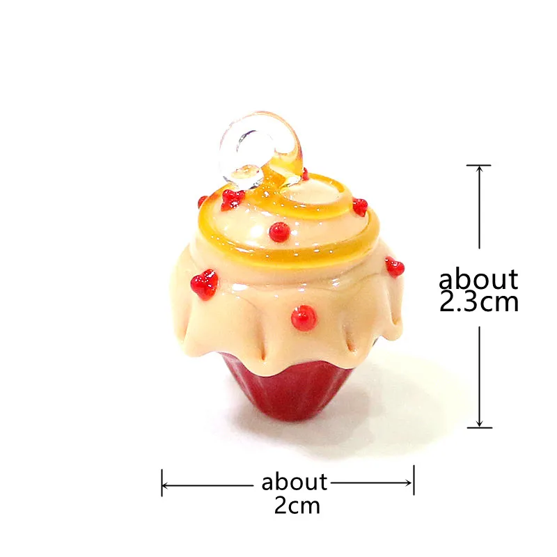 2pcs Cute Mini Cake Charm Glass Pendant Colorful Tiny Fruit Dessert Ornament Fashion DIY Girl Women's Jewelry Making Accessories