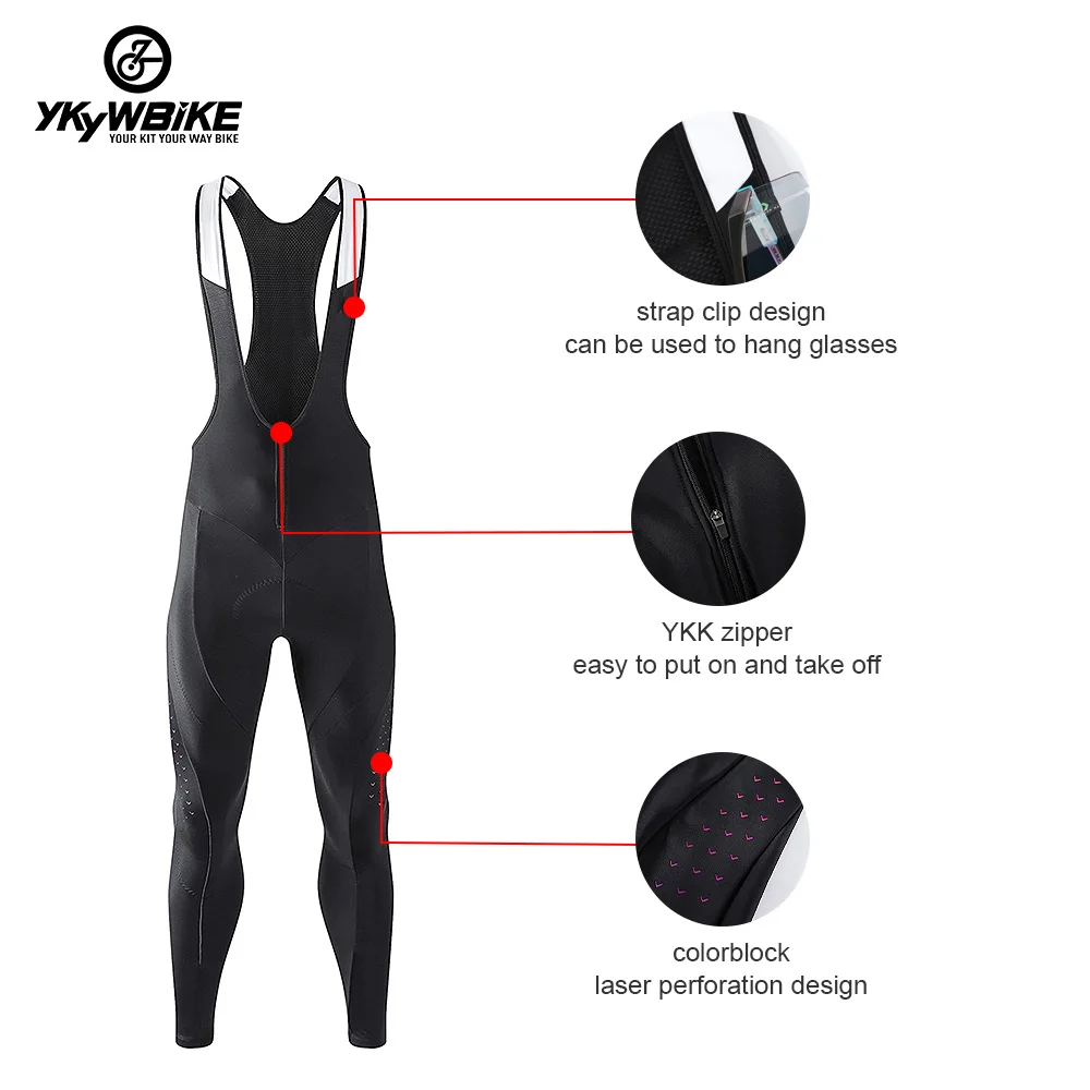 YKYWBIKE Men Cycling Bib Pants Winter Fleece Breathable Mountain Bike Bicycle Tights Elastic Interface Pad Trousers 5-15 Degrees