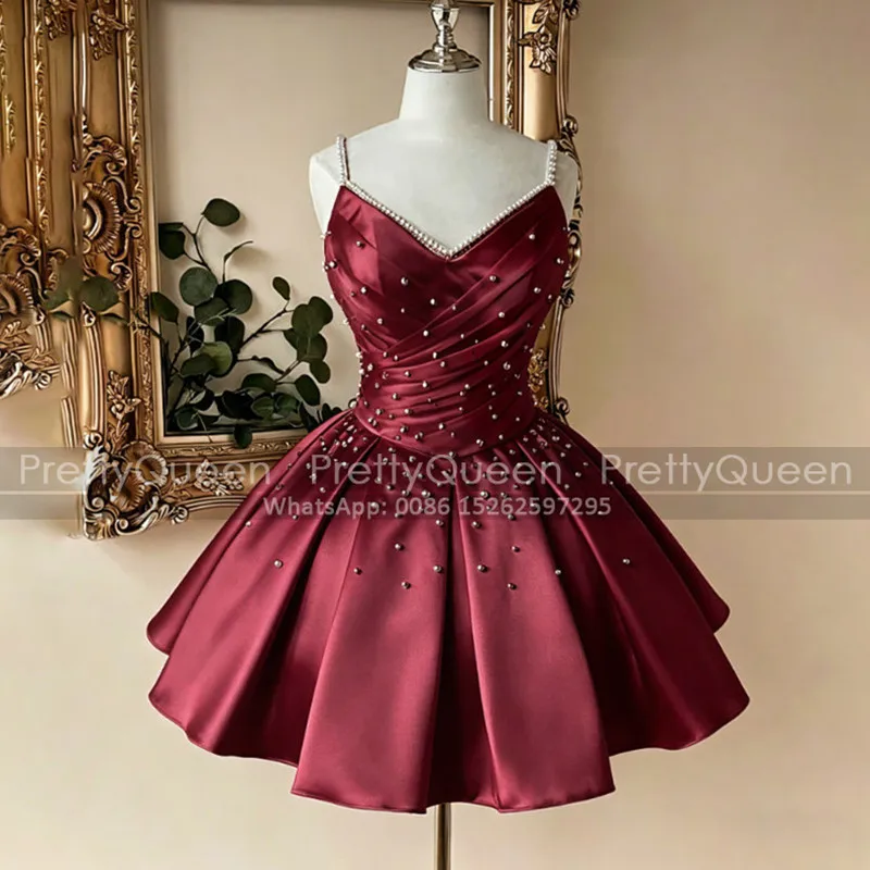 

Luxury Short Bridesmaid Dresses Puffy A Line Beaded Spaghetti Straps Customized Wedding Party Dress For Women