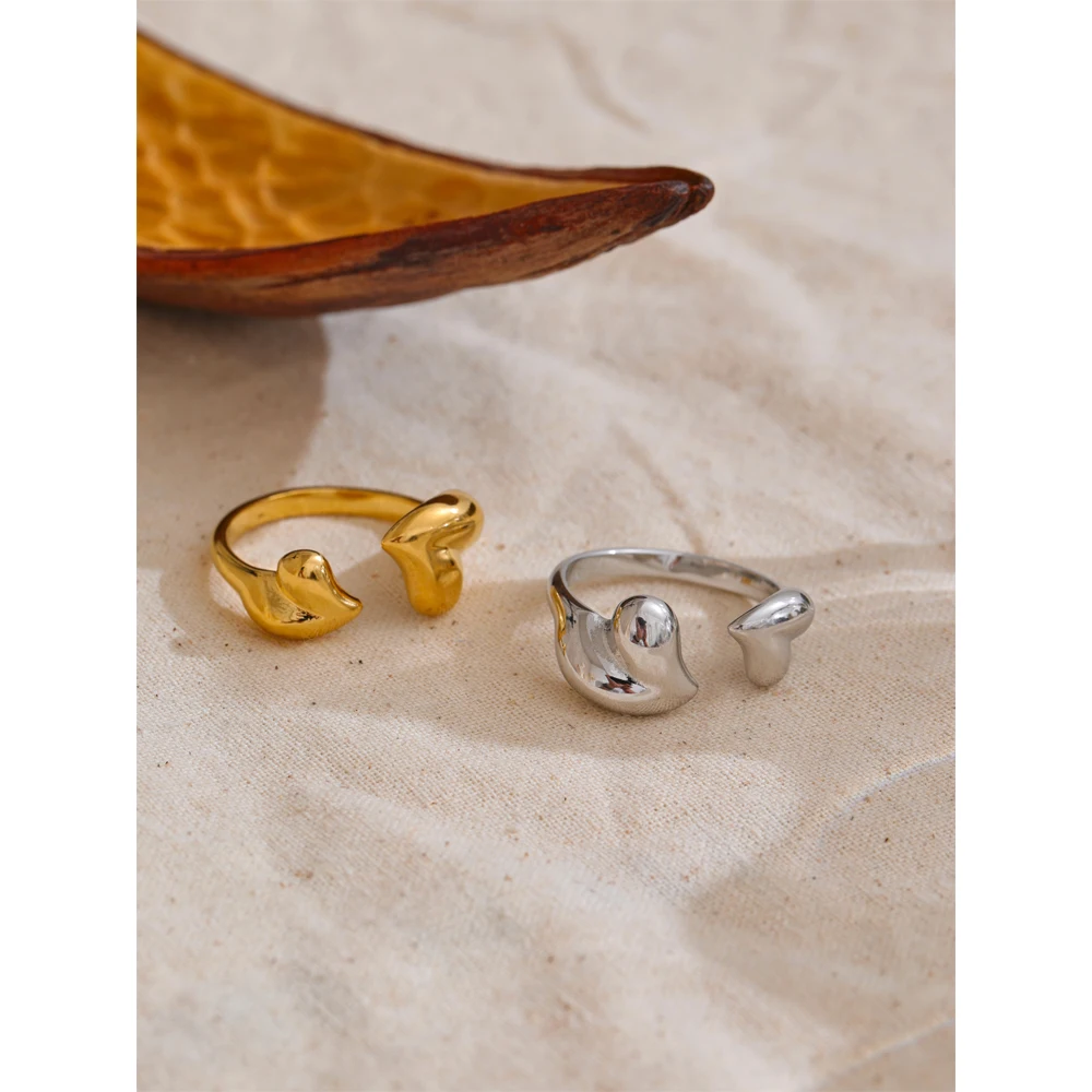 Yhpup Minimalist Stainless Steel Metal Heart Adjustable Open Ring Waterproof Texture Charm Romantic Jewelry Wholesale