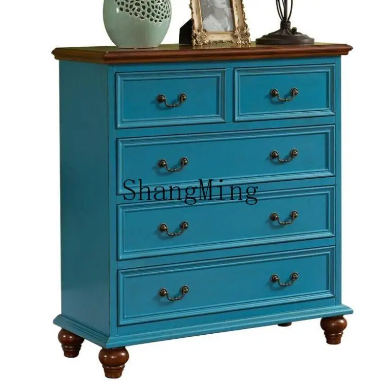

LXY solid wood retro foyer entrance bucket cabinet bedroom bedside storage five bucket locker