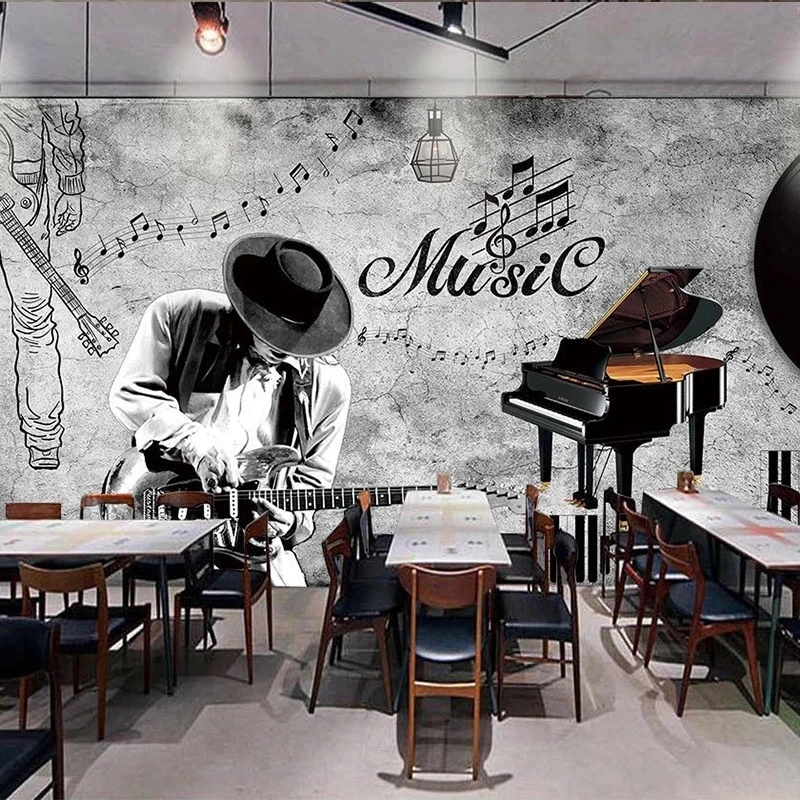 Customized Photo 3D Mural Wallpaper Hand Painted Vintage Music Restaurant Cafe Living room sofa TV background wall bedroom Hotel