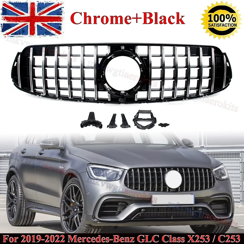 Front Bumper Grille Grill Chrome+Black For Mercedes Benz GLC-Class X253 2020-2023