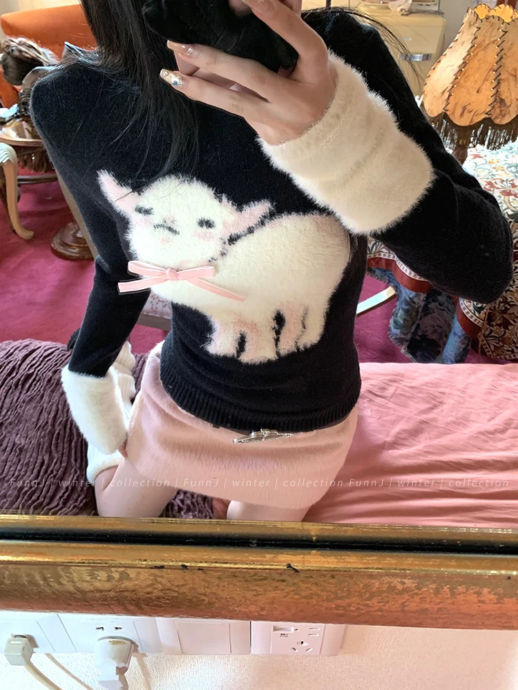 ชุดเซ็ต 2 ชิ้น สไตล์วินเทจฤดูใบไม้ร่วง สำหรับผู้หญิง ดีไซน์เย็บต่อผ้า สวยหรู สไตล์ Y2K ชุดกระโปรงถักนิตติ้ง แฟชั่นเกาหลี ดีไซน์ลำลอง พร้อมเข็มขัด ปี 2025