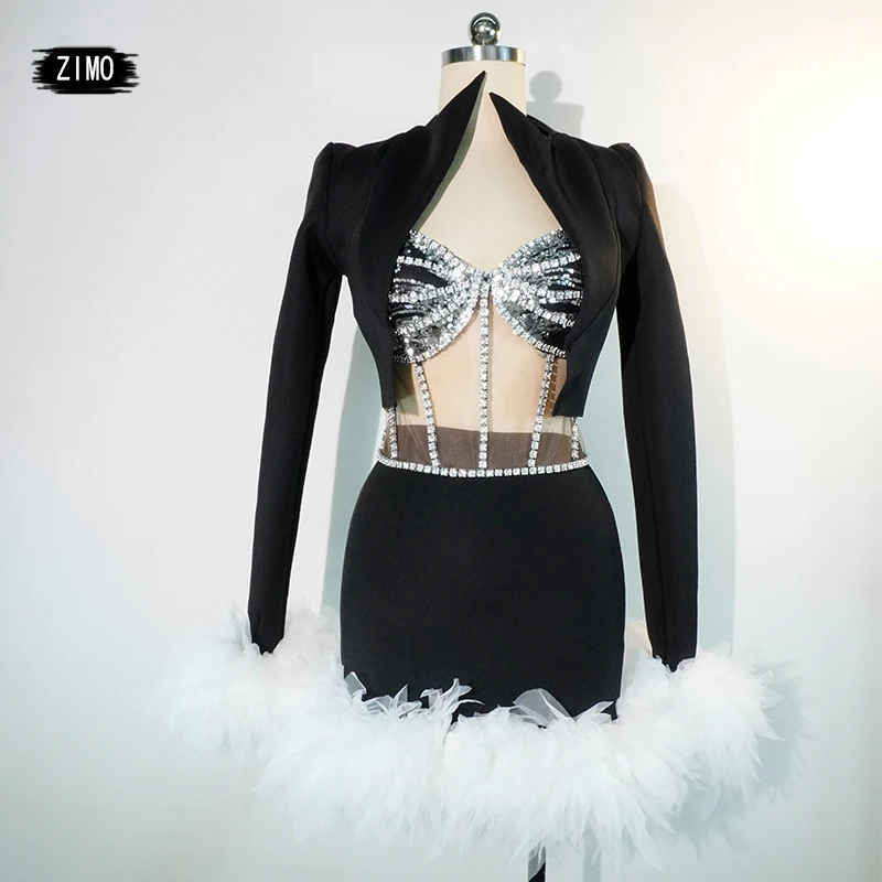 

New Elegant Black Seethrough 3piece Lace Top Dress For Women Birthday Dress Party Performance Singer Dance Costume Queen Club