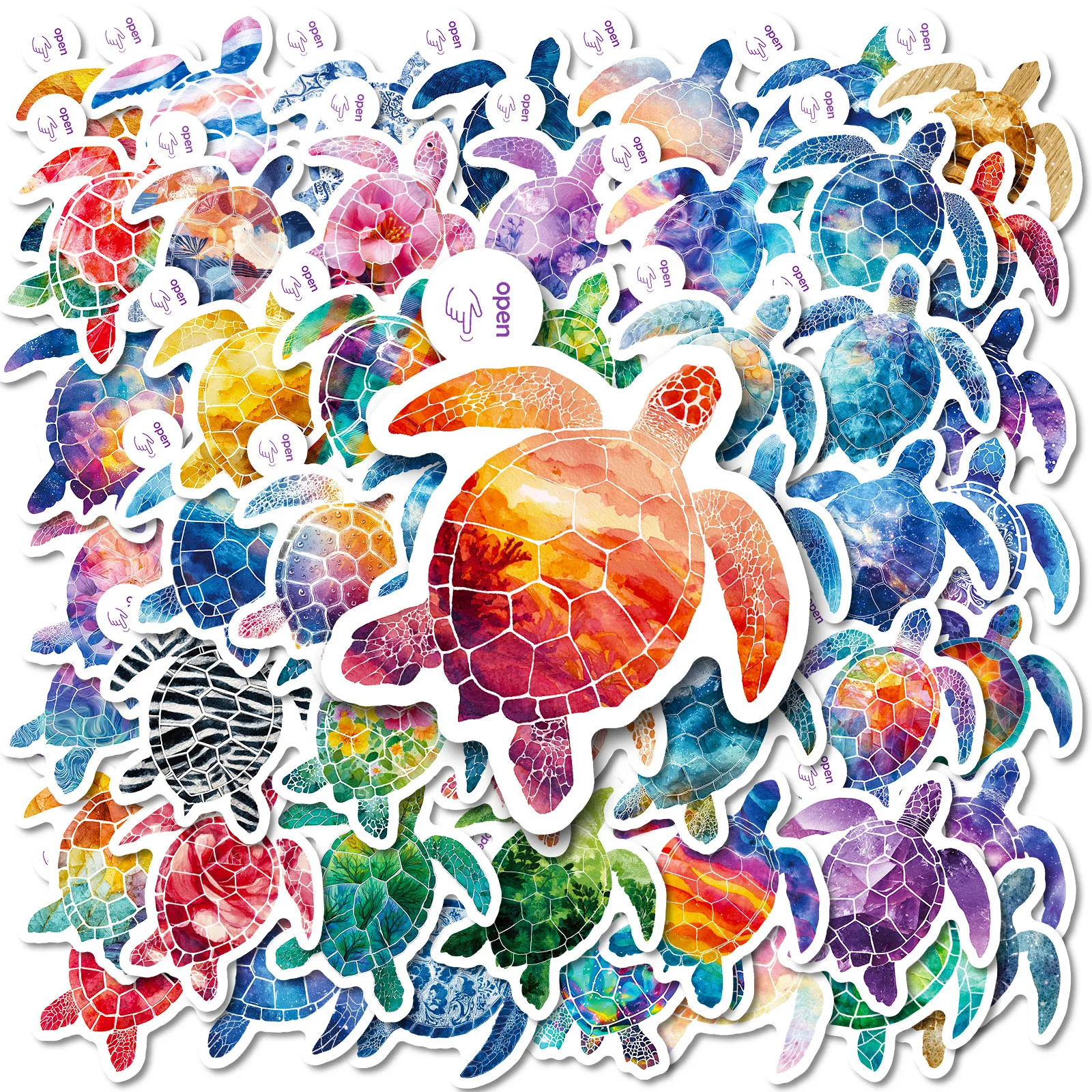 10/50PCS Cartoon Colorful Sea ​​Turtle Stickers Creativity Ocean Animals Graffiti Decoration DIY Notebook Guitar Phone Decals