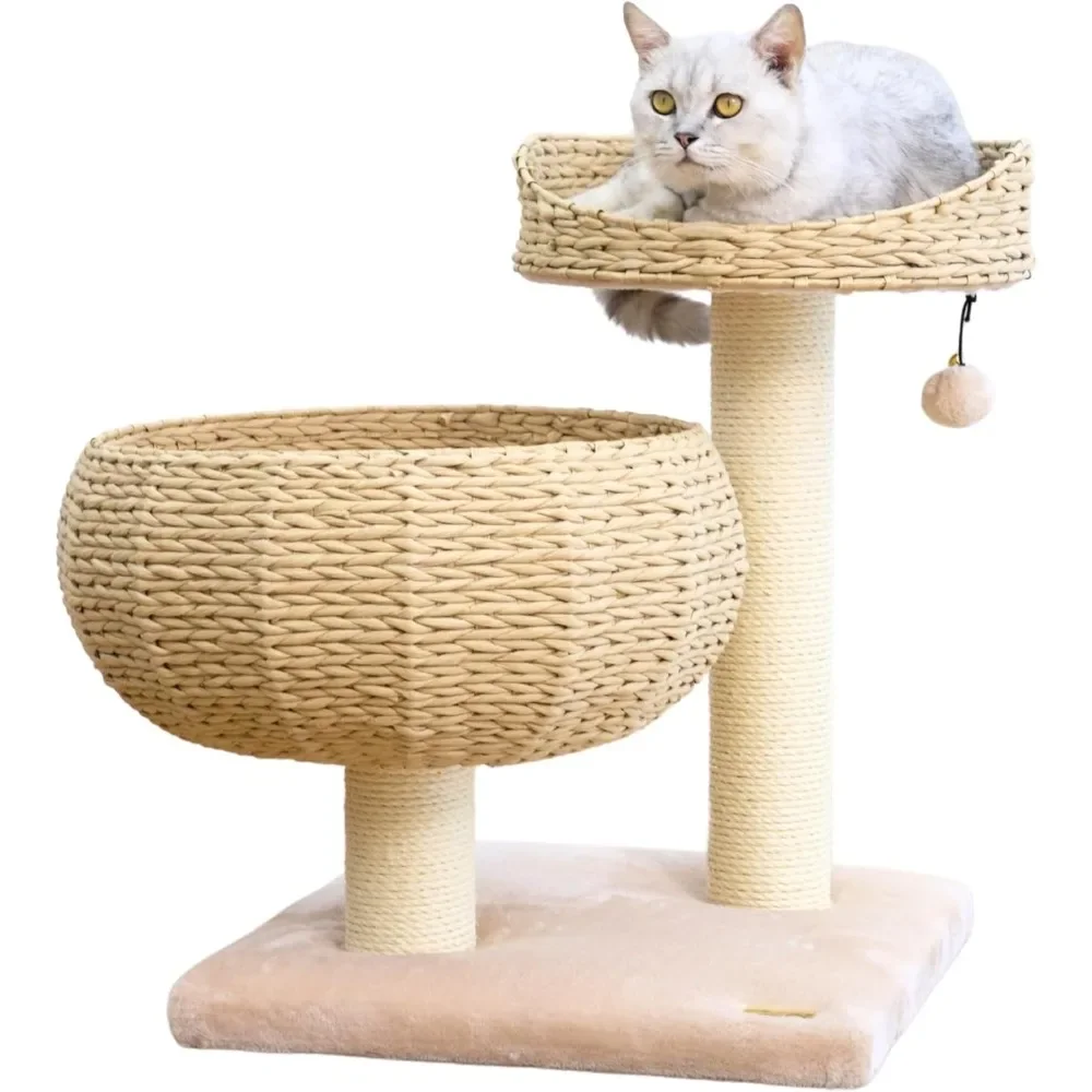 

"Natural Paper Rope Bowl-Shaped Cat Tree with Perch"