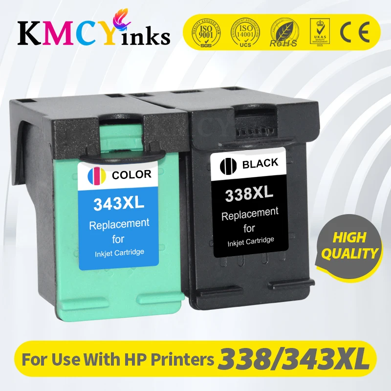 KMCYinks 338XL 343XL Remanufactured Ink Cartridge Replacement For HP 338 343 For HP338 Deskjet 5740 6520 6540 6840 Printer