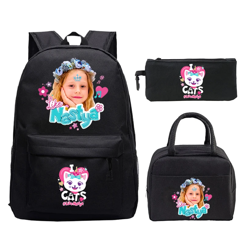 

3Pcs New Like Nastya Printed Backpack Set Large Capacity Lightweight Schoolbag for Boys Girls Cartoon Knapsack Outdoor Bookbag