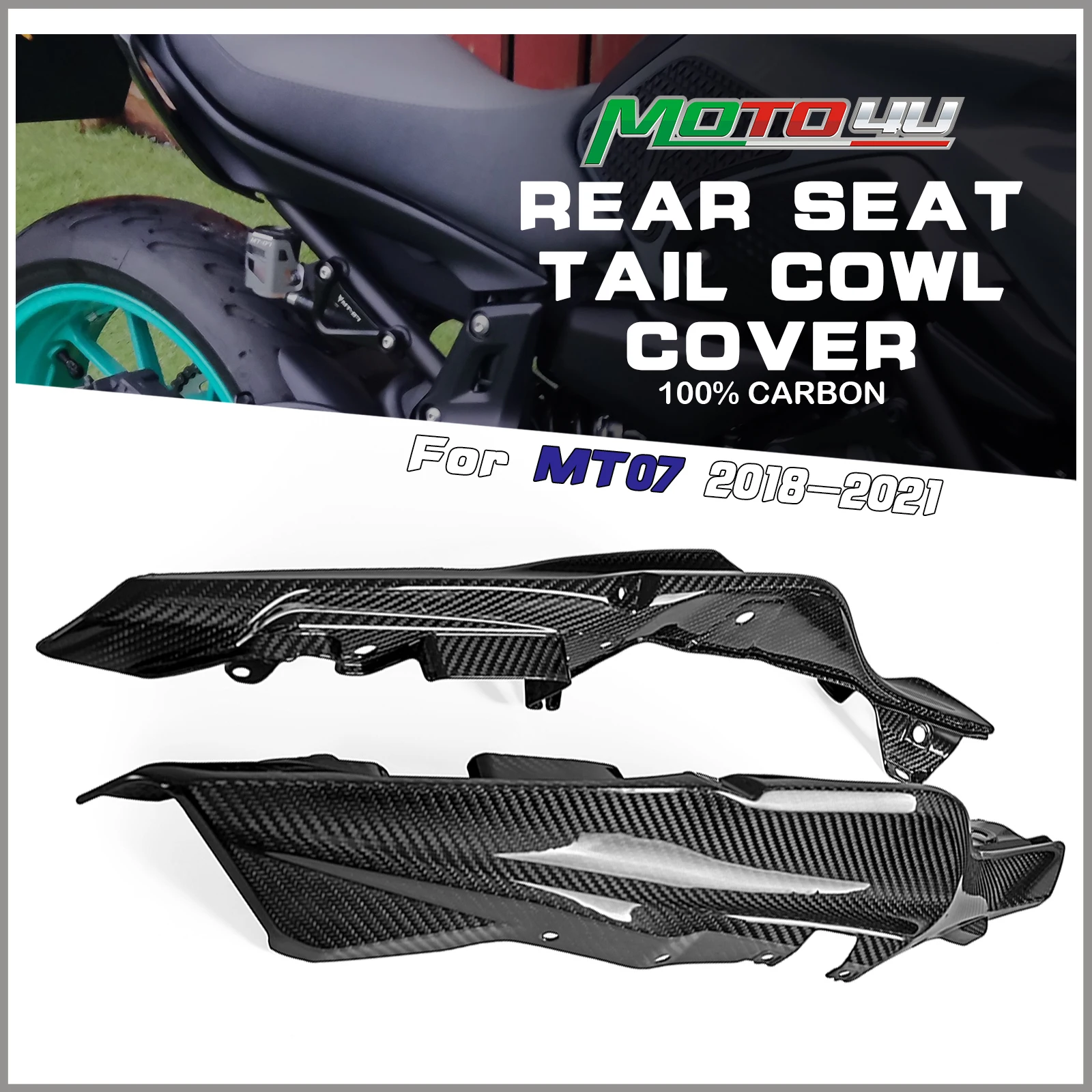 

Для YAMAHA MT07 MT-07 2018 2019 2020 2021 100% углеродное волокно, обтекатель заднего сиденья, обтекатель, мотоциклетная карбоновая модификация, 1 пара