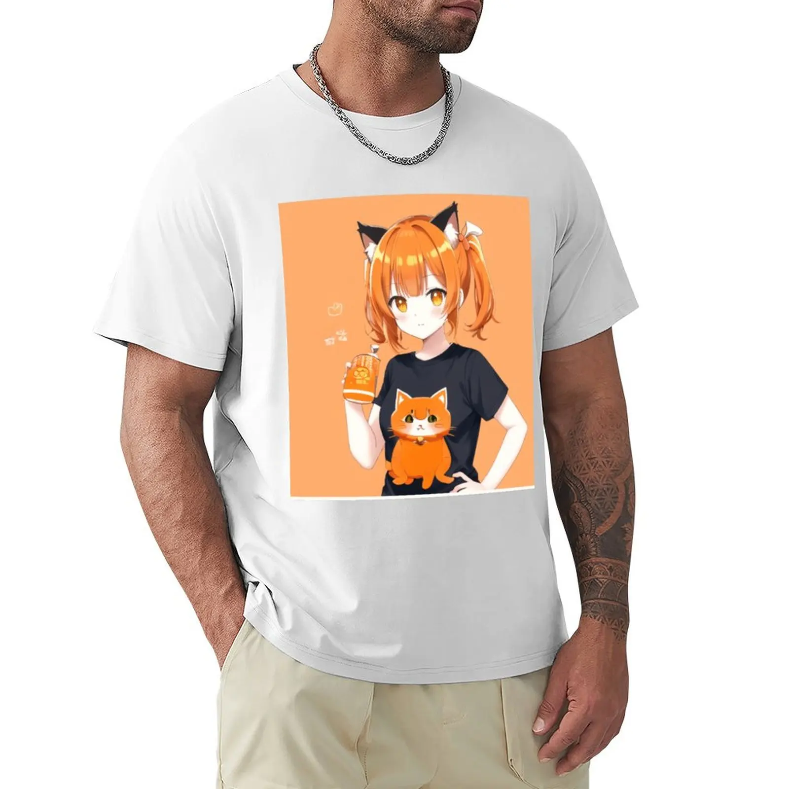 

Original Neko Anime Girl Caffeine T-Shirt animal prinfor boys heavyweights cute clothes men t shirt