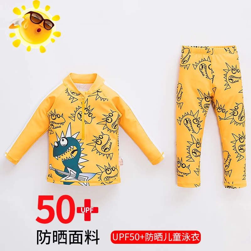 Swimsuit 2024 New Style Boys Split Long-Sleeved Medium and Large Kidsren's Boys' Swimsuit Long Pants Sun Protection Quick-Drying Kidsren's Swimsuit