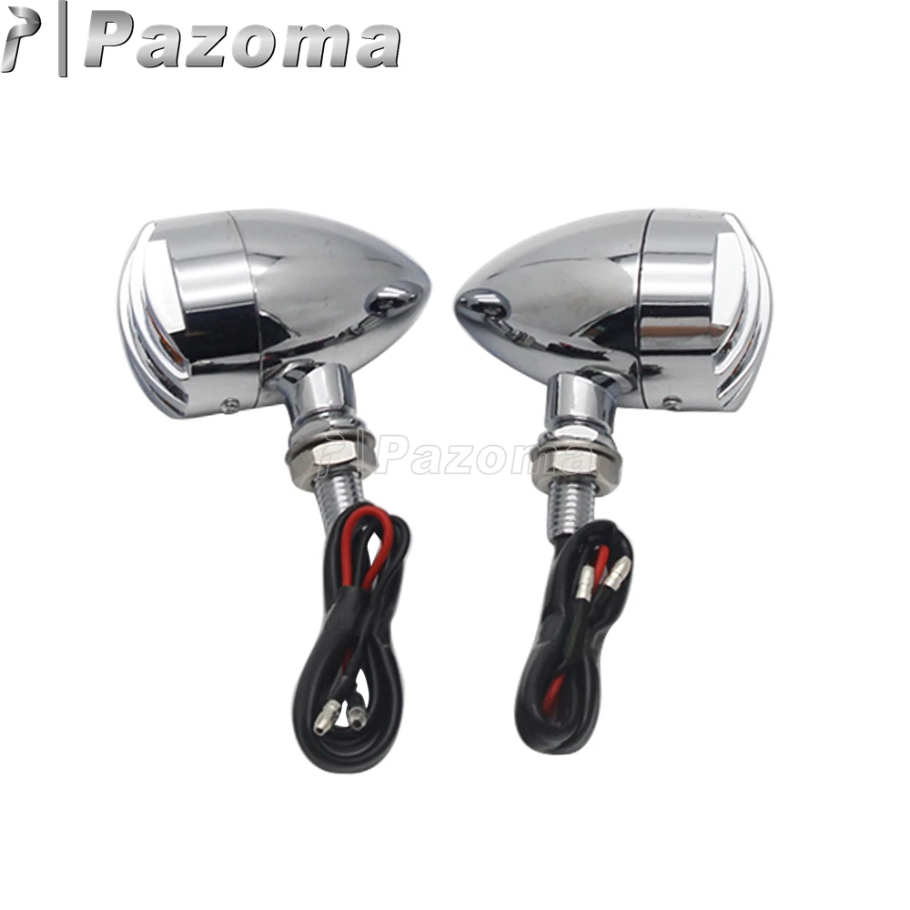 PAZOMA Chrome and Brass Grill Bullet Aluminum Turn Signal Indicator Lights Blinker For Harley Chopper Sportster Dyna