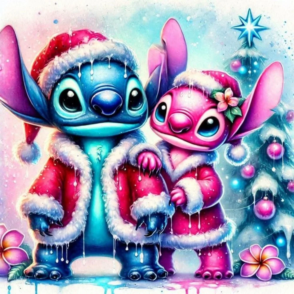 

Рождественская шляпа Stitch and Angel 5D DIY Алмазная картина Полный дрель Художественный комплект Мультяшная мозаика Картина Настенный декор для комнаты Подарок для Fam