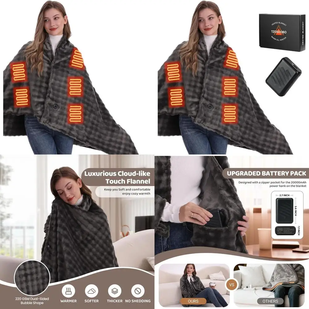 

Portable 20000mAh Rechargeable Heated Blanket, 3-Level Fast Heating, 59x35.5 Grey Throw