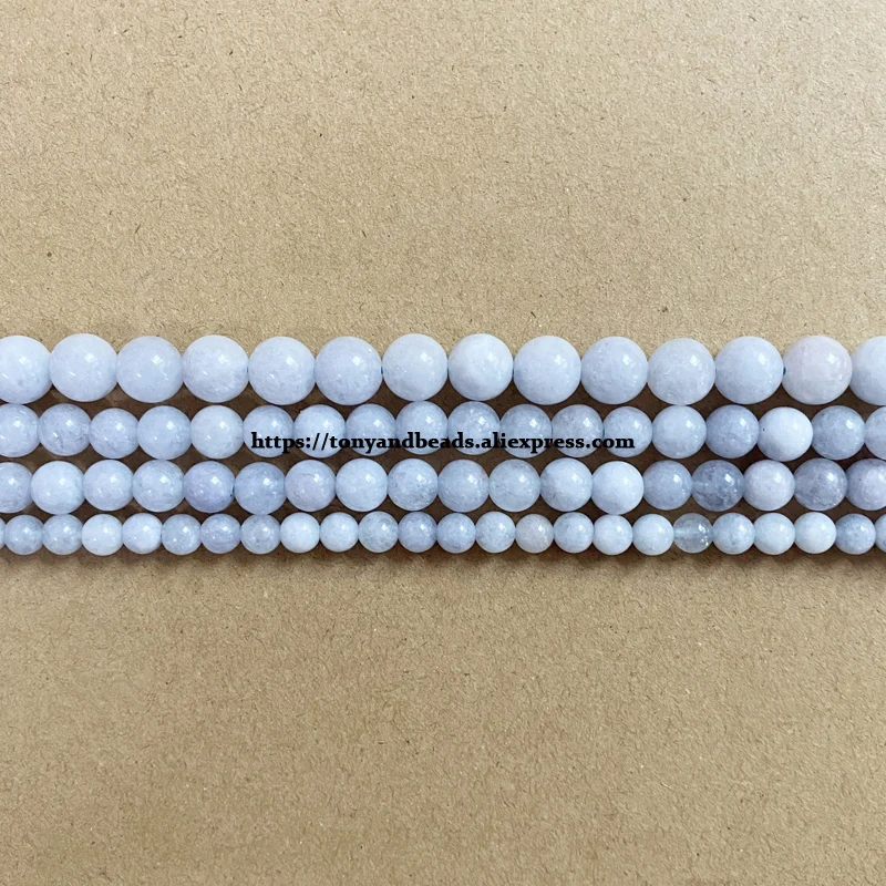 Natural A Quality Light Aquamarine Color Blue Jade Stone Round Loose Beads 6 8 10MM Pick Size For Jewelry Making DIY
