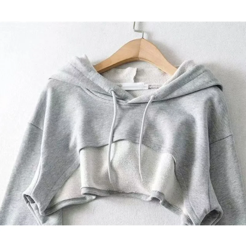 Hoodie Female Hoodie Personality Irregular Crop Ultra Short Long Sleeve Top Female Drop Shipping Sweatshirt Y2K Clothes Hip Hop