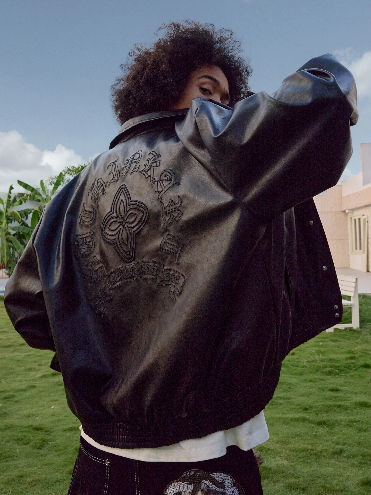 

Nuthink American Retro Gothic Sle Letter Embroidery PU Leather Jaet Streetwear for Men And Women Spring 2026 Loose Fit Lo...