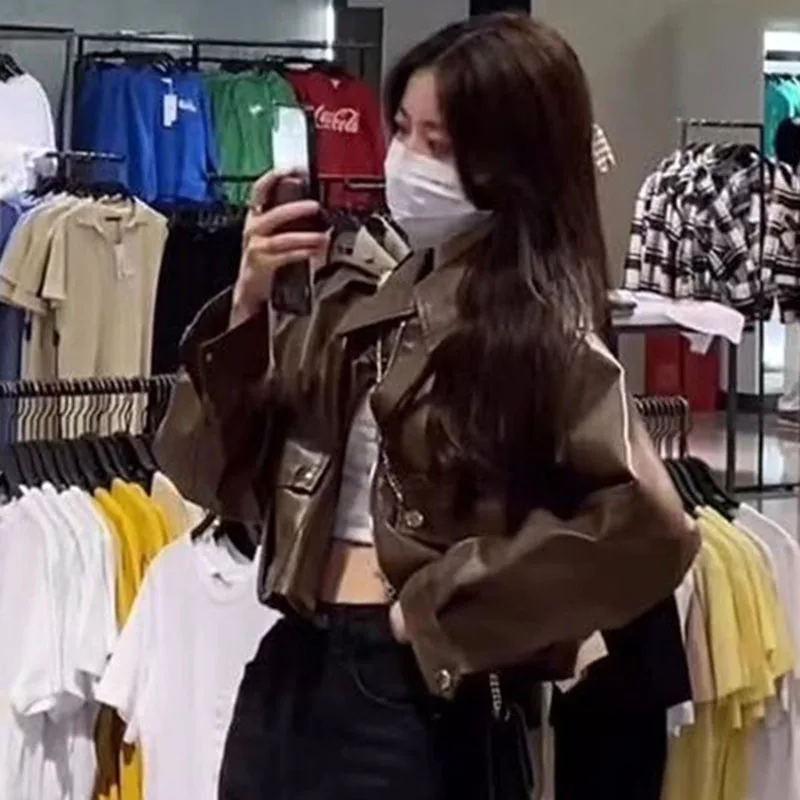 2025年女性ファッションオートバイレザーコートレトロレディース長袖フェイクレザーアウターウェア春女性レジャーPUレザージャケット