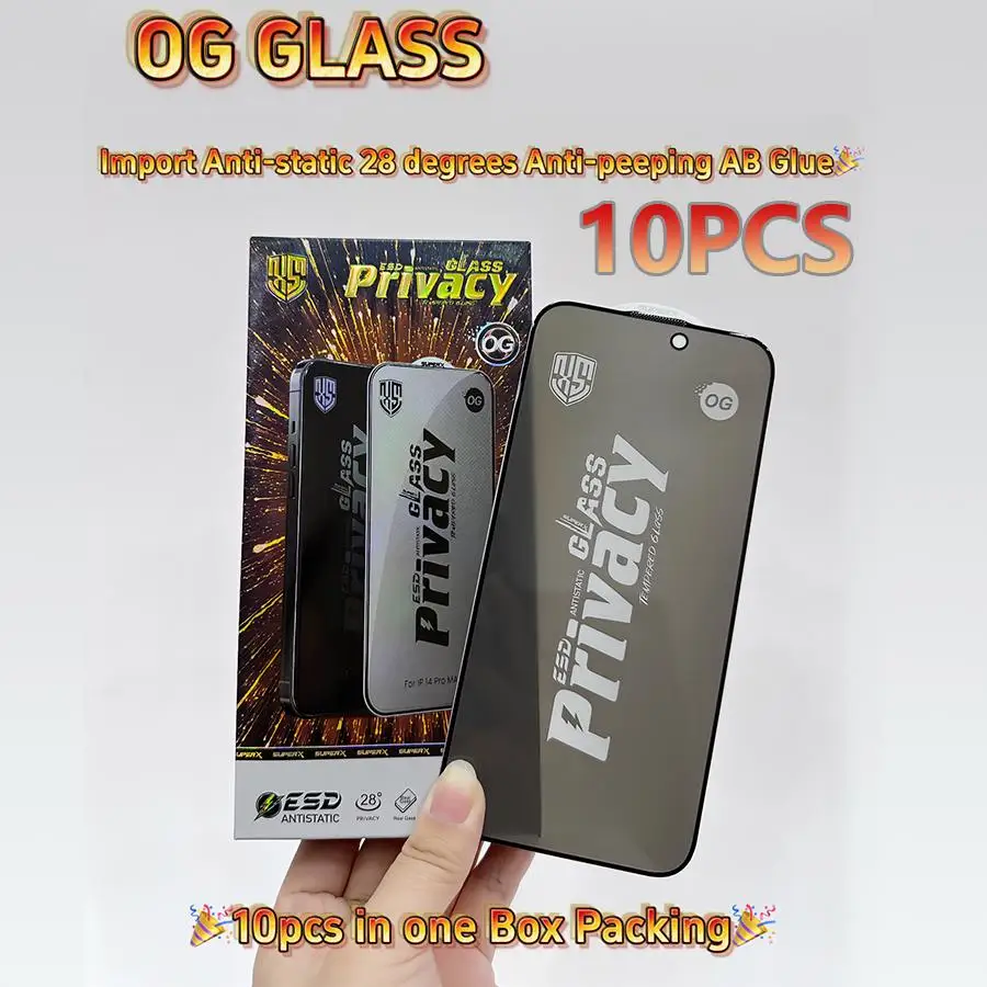 

New 10Pcs Full Cover Privacy Screen Protector For iPhone X XR XS 11 12 13 14 15 16 17 Pro Max Anti-spy Glass For iPhone OG Glass