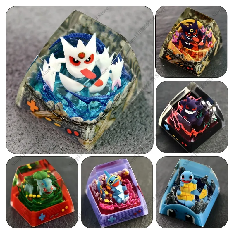 ポケモン樹脂キーキャップアニメキャラクターメガ-gengar-ミュウツーイーブイ-onix-3d-キーキャップメカニカルキーボードアクセサリー絶妙なギフト