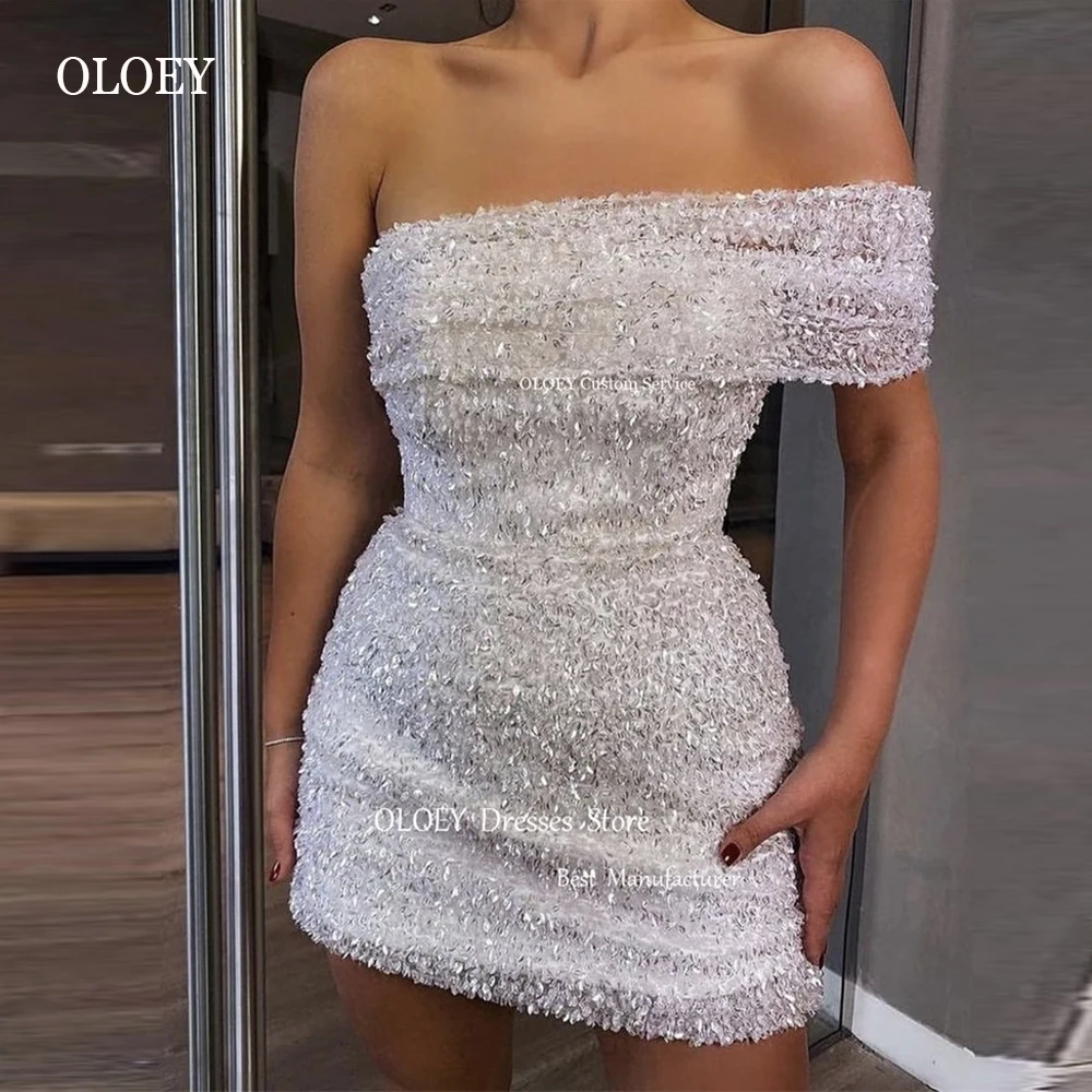 OLOEY-vestidos de festa glitter com um ombro para mulheres árabes, mini vestido de coquetel sexy, vestido de noiva brilhante