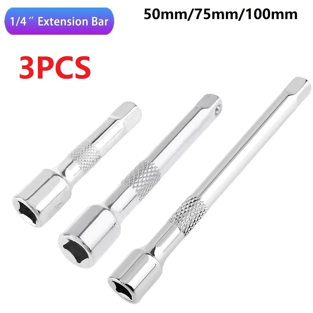 

Socket Ratchet Wrench Extension Bar Set 1/4" 3Pcs 50/75/100 Mm Long Bar Steering Sleeve Connecting Rod Socket Extender Hand Tool