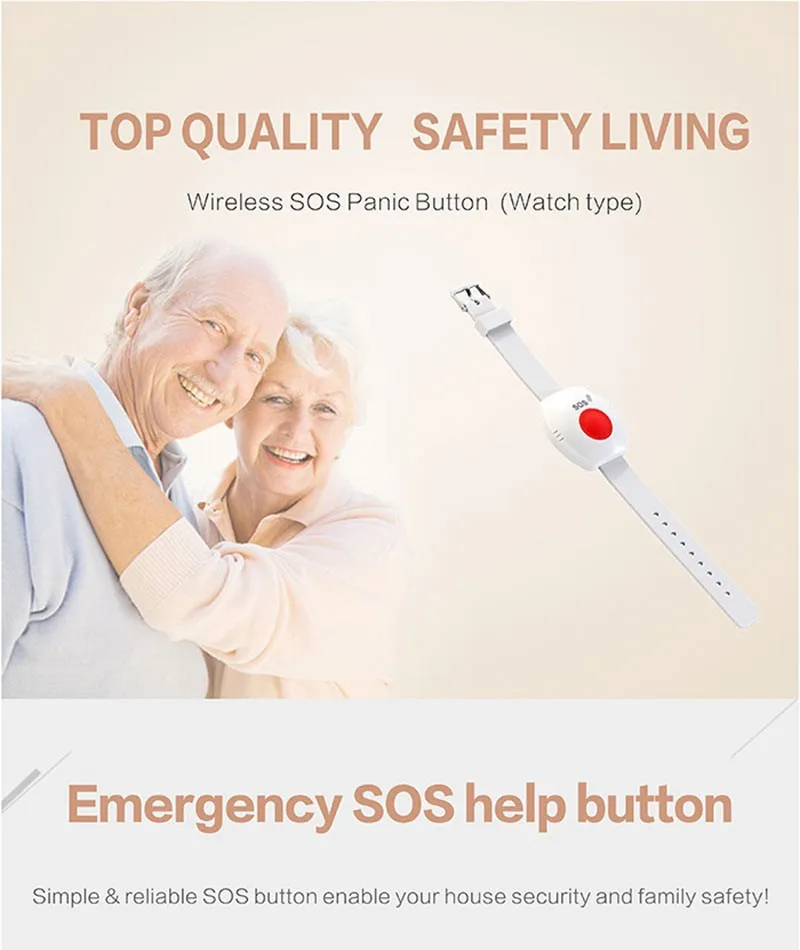 Panic Button RF 433mhz SOS Emergency Button Elderly Alarm Watch Bracelet Old People GSM Home Security Alarm System