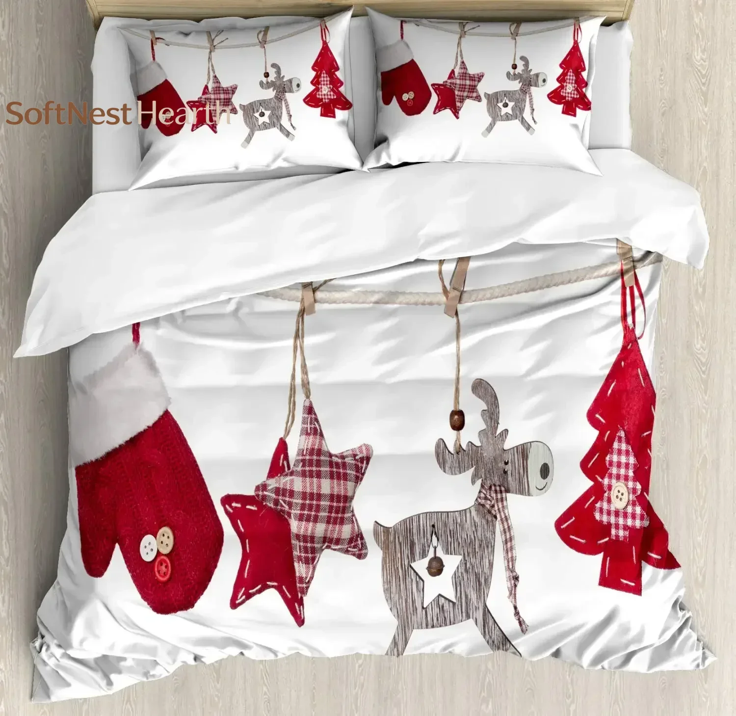 2026 Christmas Duvet Cover Set, Snowman With Santa Hat In The Garden With A Gift Box And Candle Cartoon Image Polyester Bedding