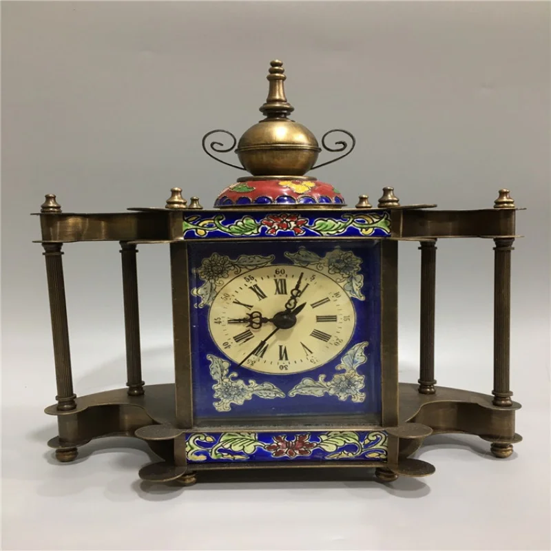 Antique Crafts Antique Cloisonne Cloisonne Enamel Clock Mechanical Watch Classical Clock European and American Style Clock